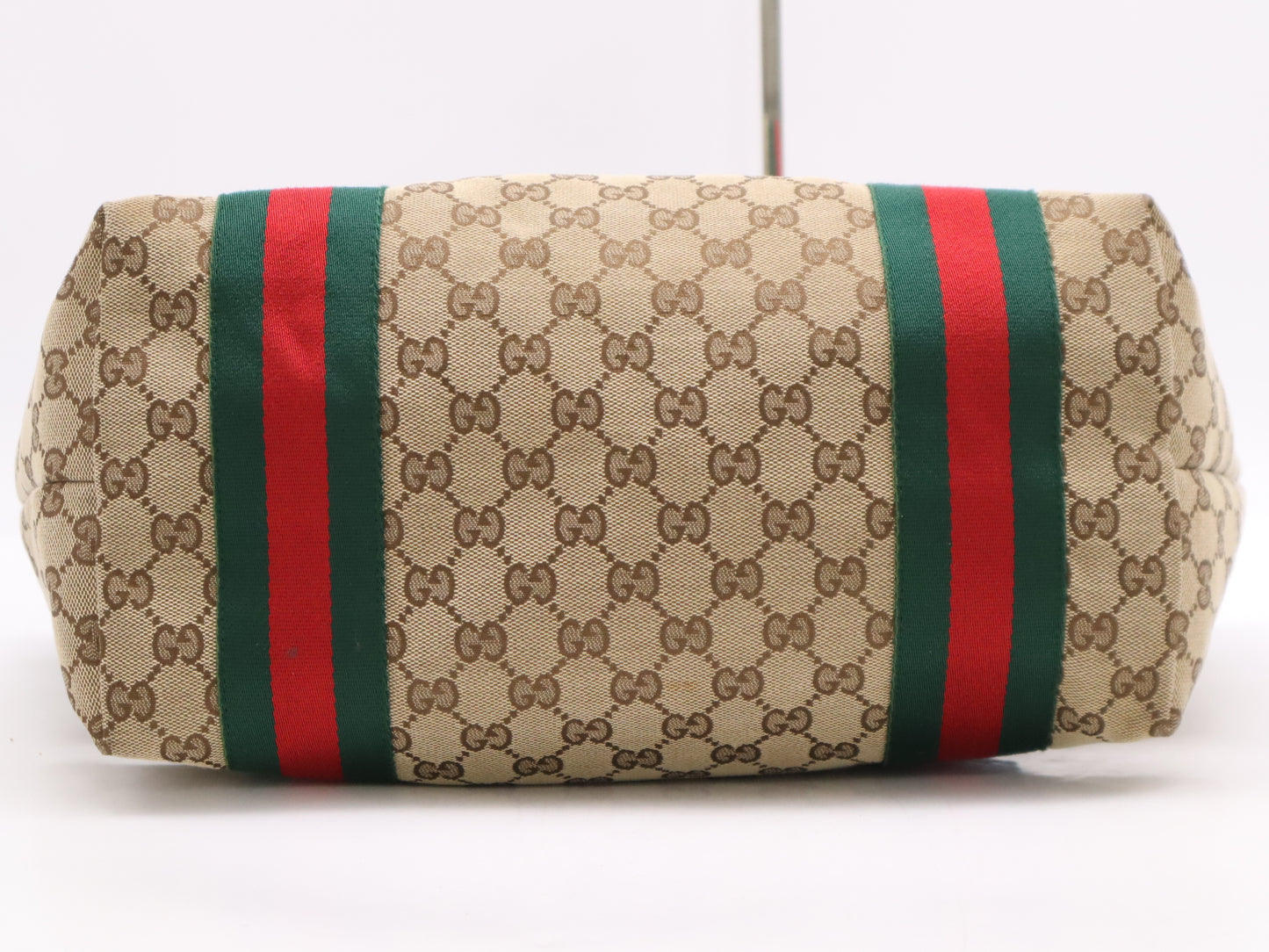 GUCCI 211970 Canvas x Leather GG Canvas Sherry Line Tote Bag Beige Brown with Charm