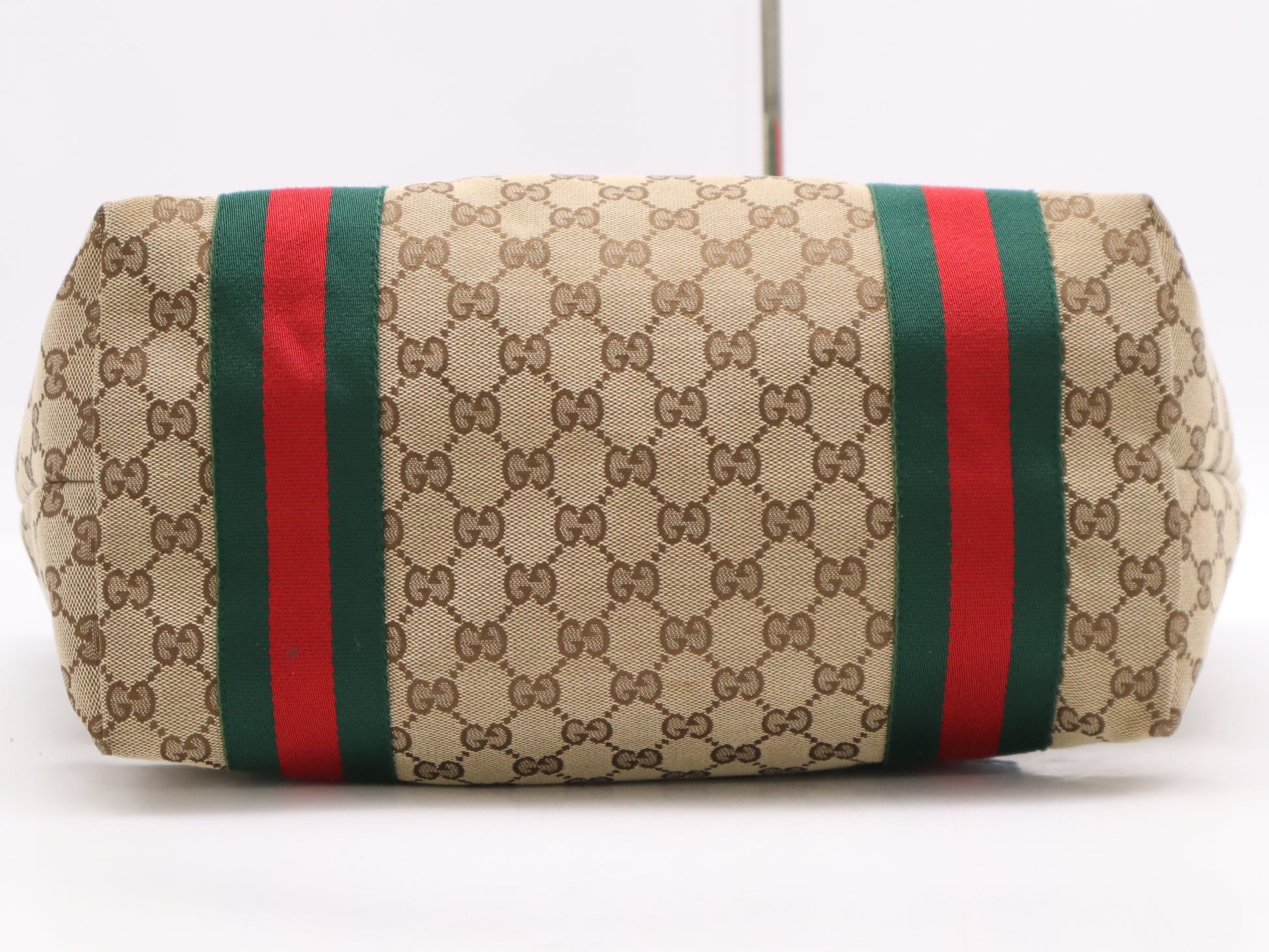 GUCCI 211970 Canvas x Leather GG Canvas Sherry Line Tote Bag Beige Brown with Charm