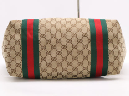 GUCCI 211970 Canvas x Leather GG Canvas Sherry Line Tote Bag Beige Brown with Charm