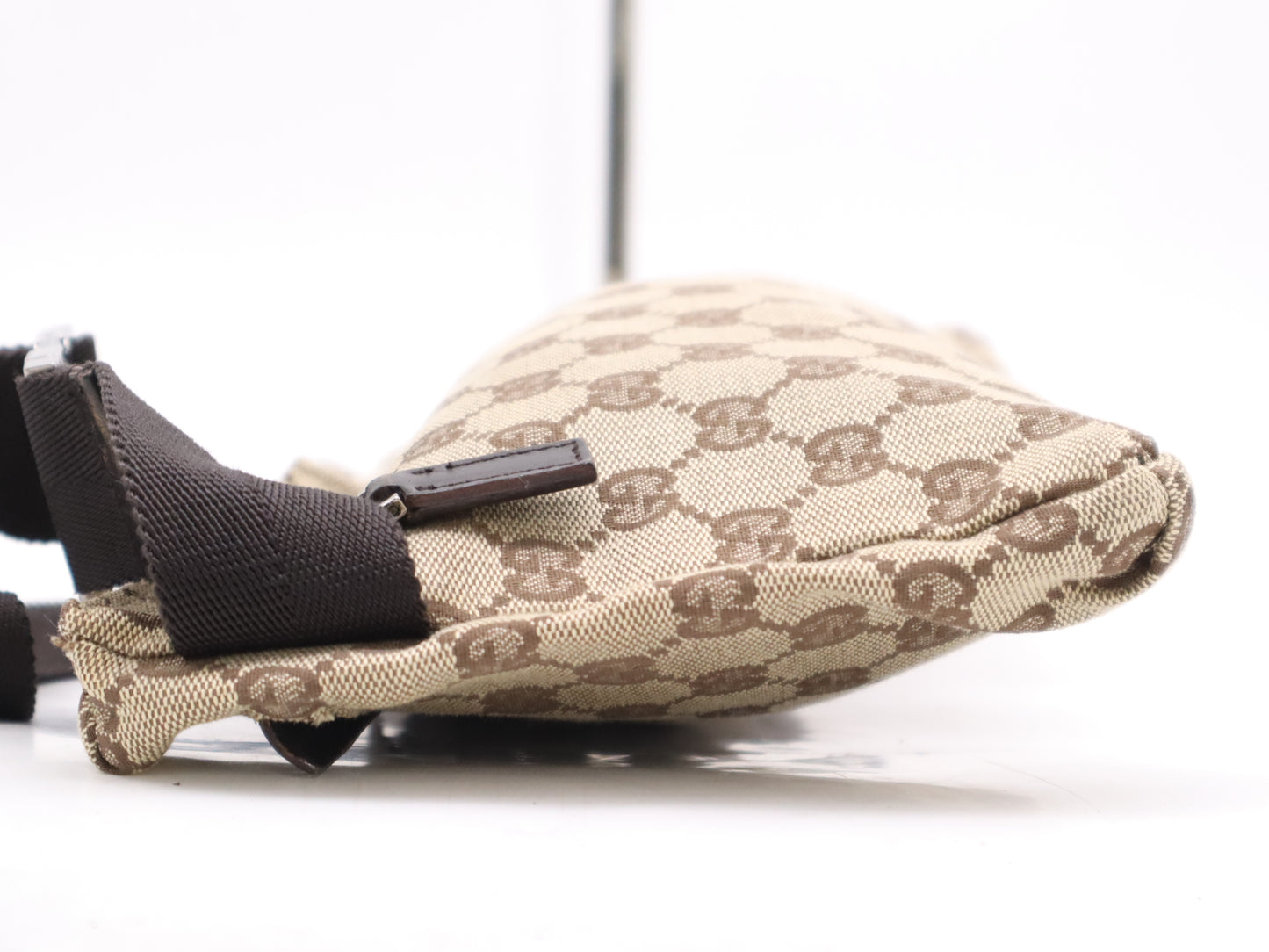 GUCCI 28566 Canvas/Leather GG Canvas Beige/Brown Body Bag with Silver Hardware, Waist Bag