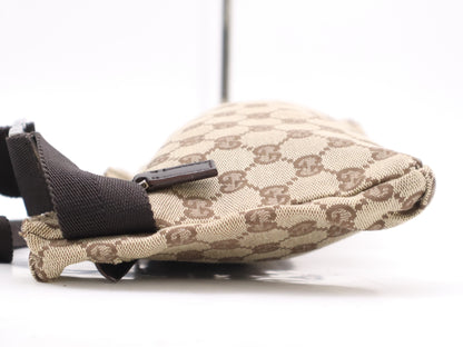 GUCCI 28566 Canvas/Leather GG Canvas Beige/Brown Body Bag with Silver Hardware, Waist Bag