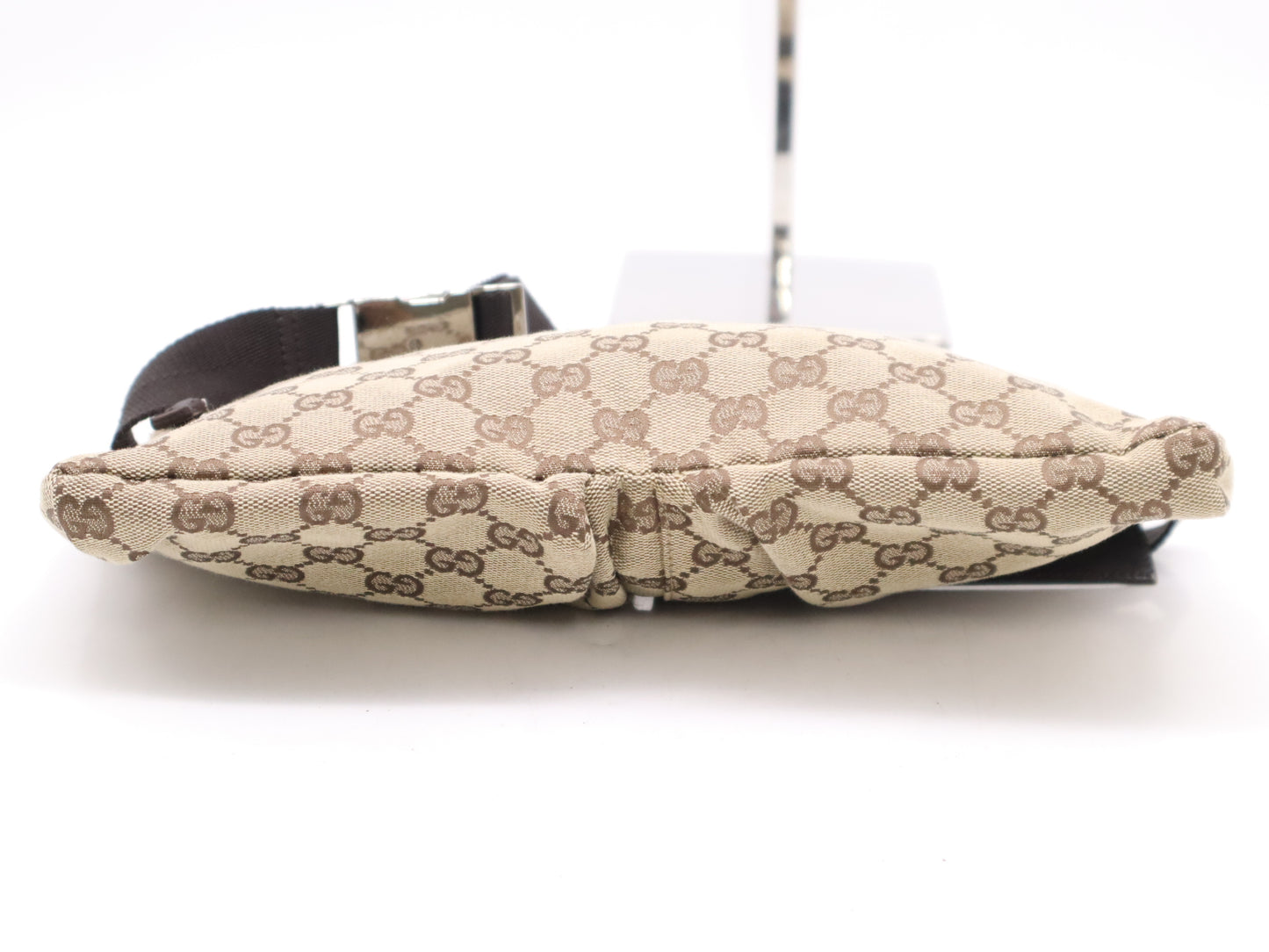 GUCCI 28566 Canvas/Leather GG Canvas Beige/Brown Body Bag with Silver Hardware, Waist Bag