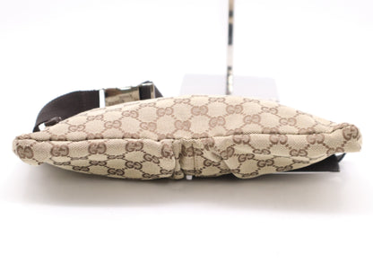 GUCCI 28566 Canvas/Leather GG Canvas Beige/Brown Body Bag with Silver Hardware, Waist Bag