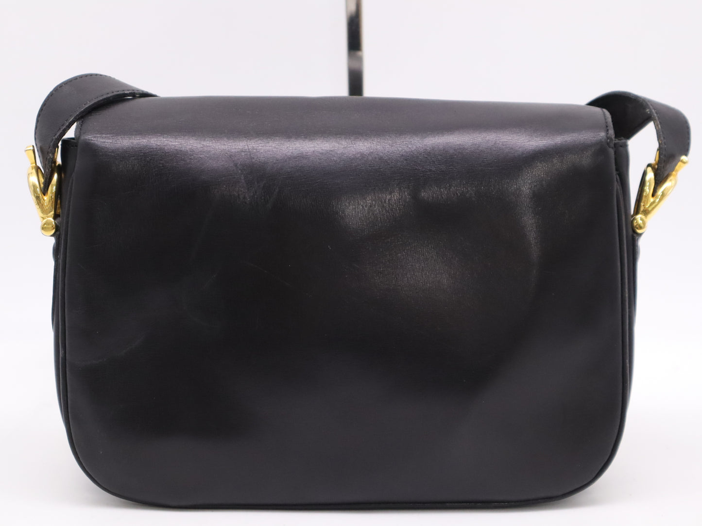 CELINE Leather Vintage Shoulder Bag with Carriage Hardware, Black, GD Hardware