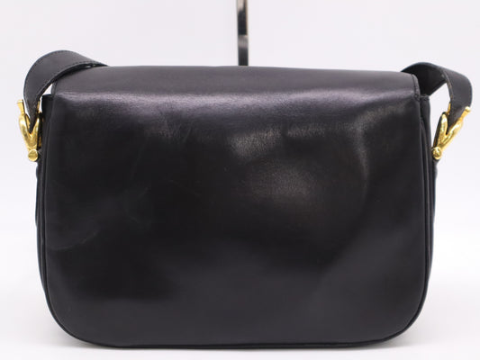 CELINE Leather Vintage Shoulder Bag with Carriage Hardware, Black, GD Hardware