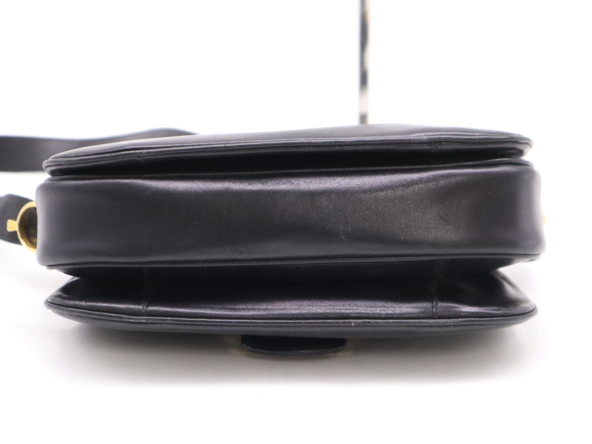 CELINE Leather Vintage Shoulder Bag with Carriage Hardware, Black, GD Hardware