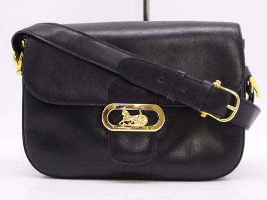 CELINE Leather Vintage Shoulder Bag with Carriage Hardware, Black, GD Hardware