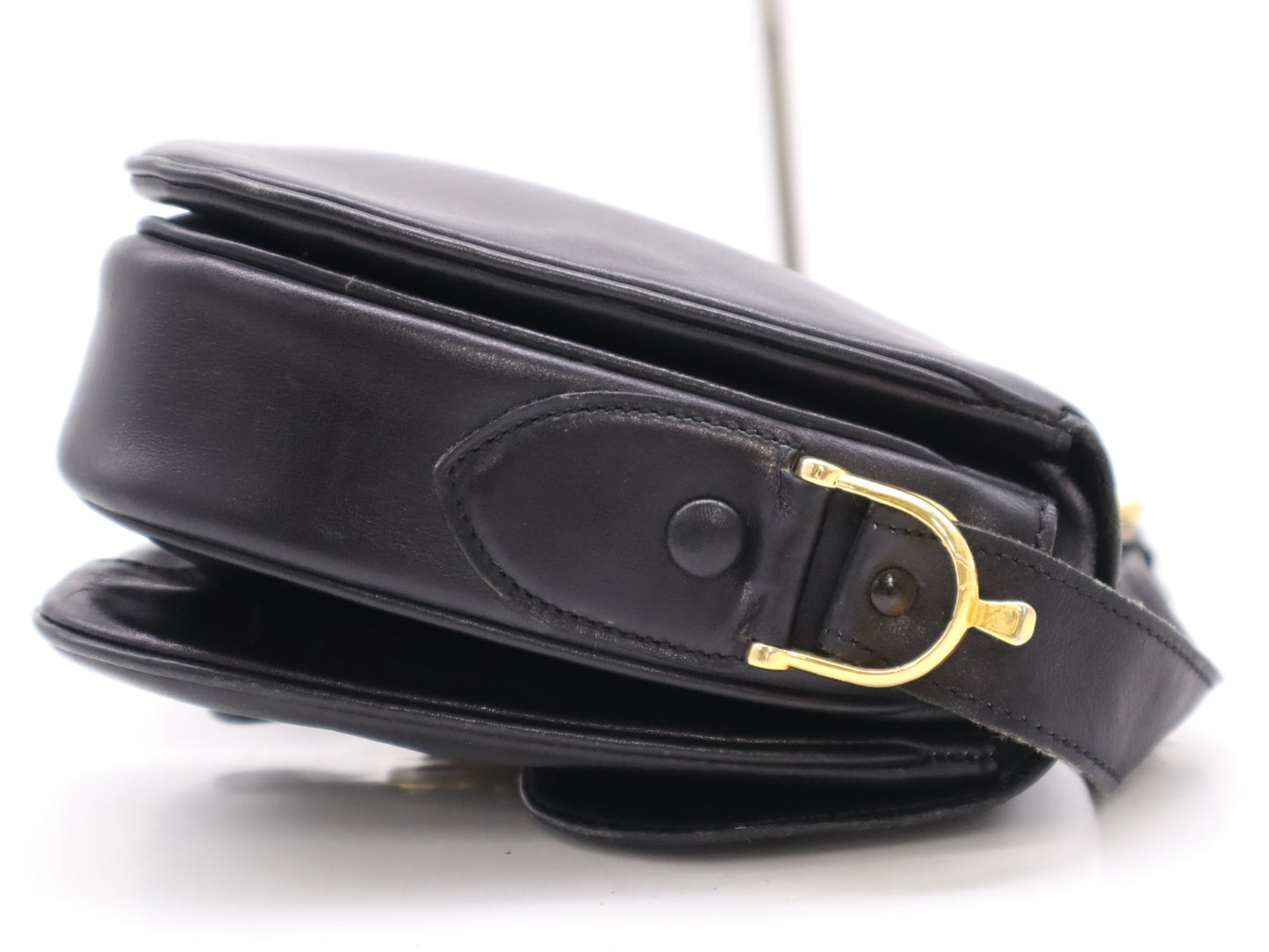 CELINE Leather Vintage Shoulder Bag with Carriage Hardware, Black, GD Hardware