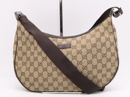 GUCCI Canvas/Leather GG Canvas Shoulder Bag Beige Brown Shoulder Bag
