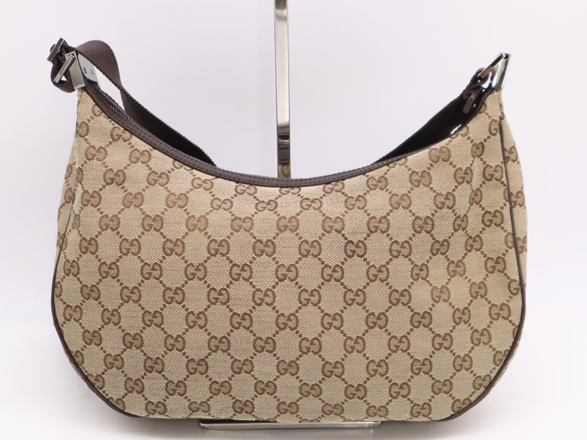 GUCCI Canvas/Leather GG Canvas Shoulder Bag Beige Brown Shoulder Bag