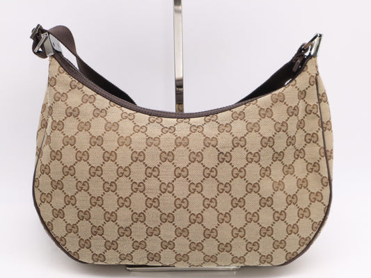 GUCCI Canvas/Leather GG Canvas Shoulder Bag Beige Brown Shoulder Bag