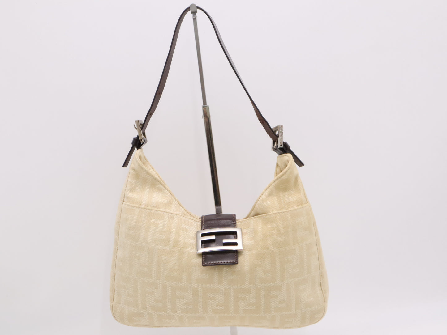 FENDI Canvas x Leather Zucca Mamma Bucket White Brown Shoulder Bag