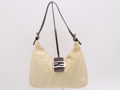 FENDI Canvas x Leather Zucca Mamma Bucket White Brown Shoulder Bag
