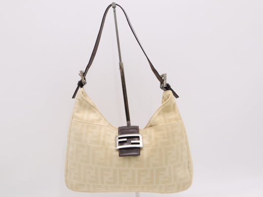 FENDI Canvas x Leather Zucca Mamma Bucket White Brown Shoulder Bag