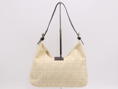 FENDI Canvas x Leather Zucca Mamma Bucket White Brown Shoulder Bag