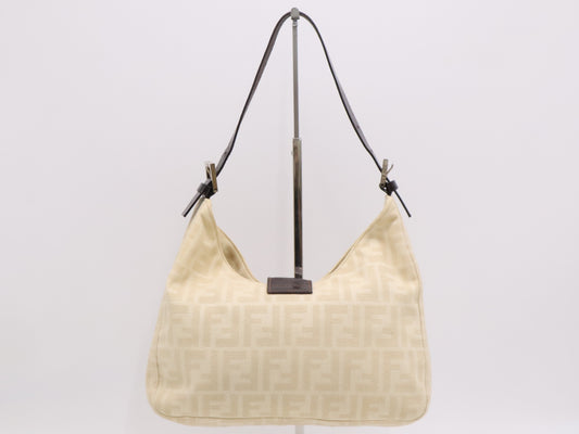 FENDI Canvas x Leather Zucca Mamma Bucket White Brown Shoulder Bag