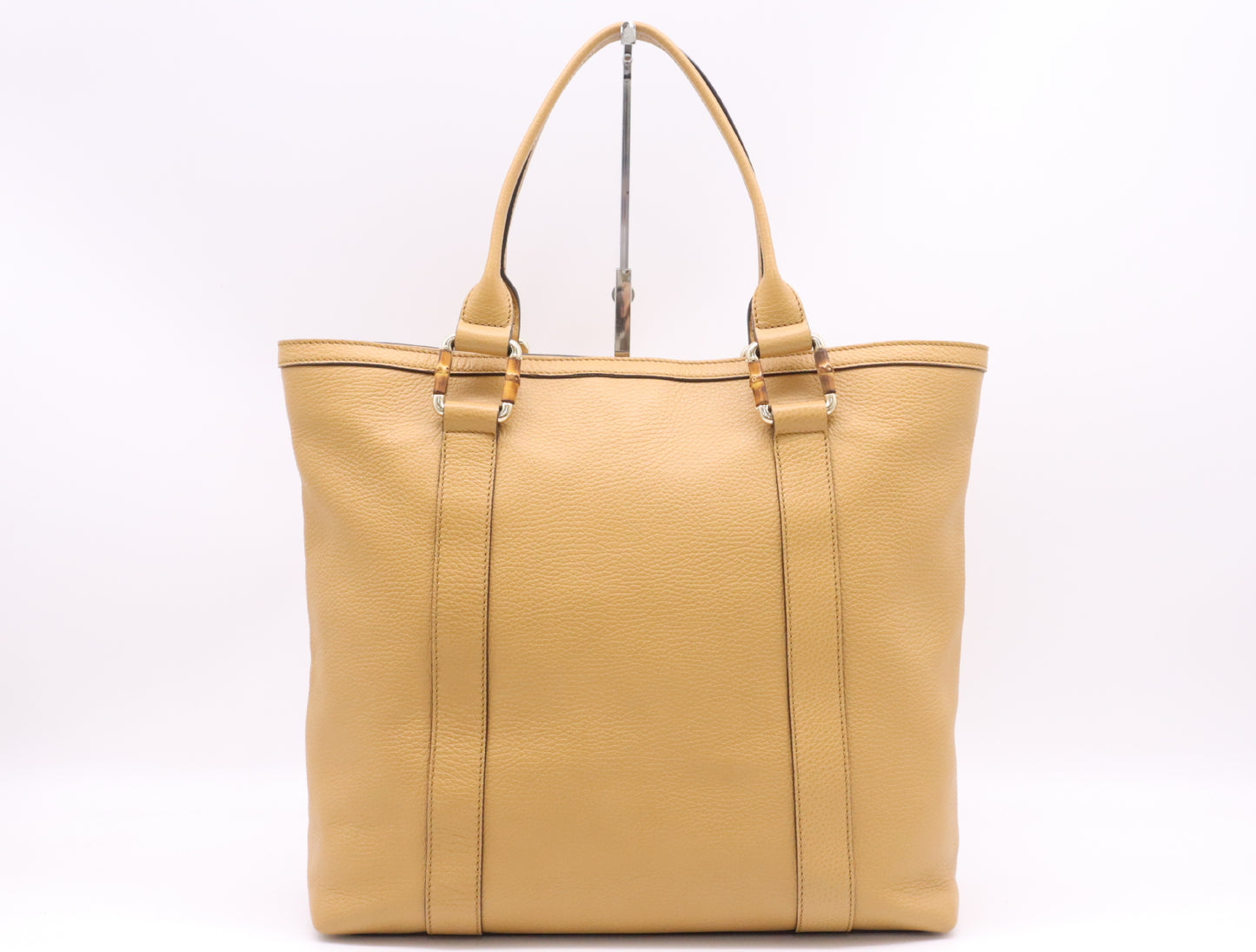 GUCCI 339547 Light Brown Leather Bamboo Tote Bag with GD Hardware