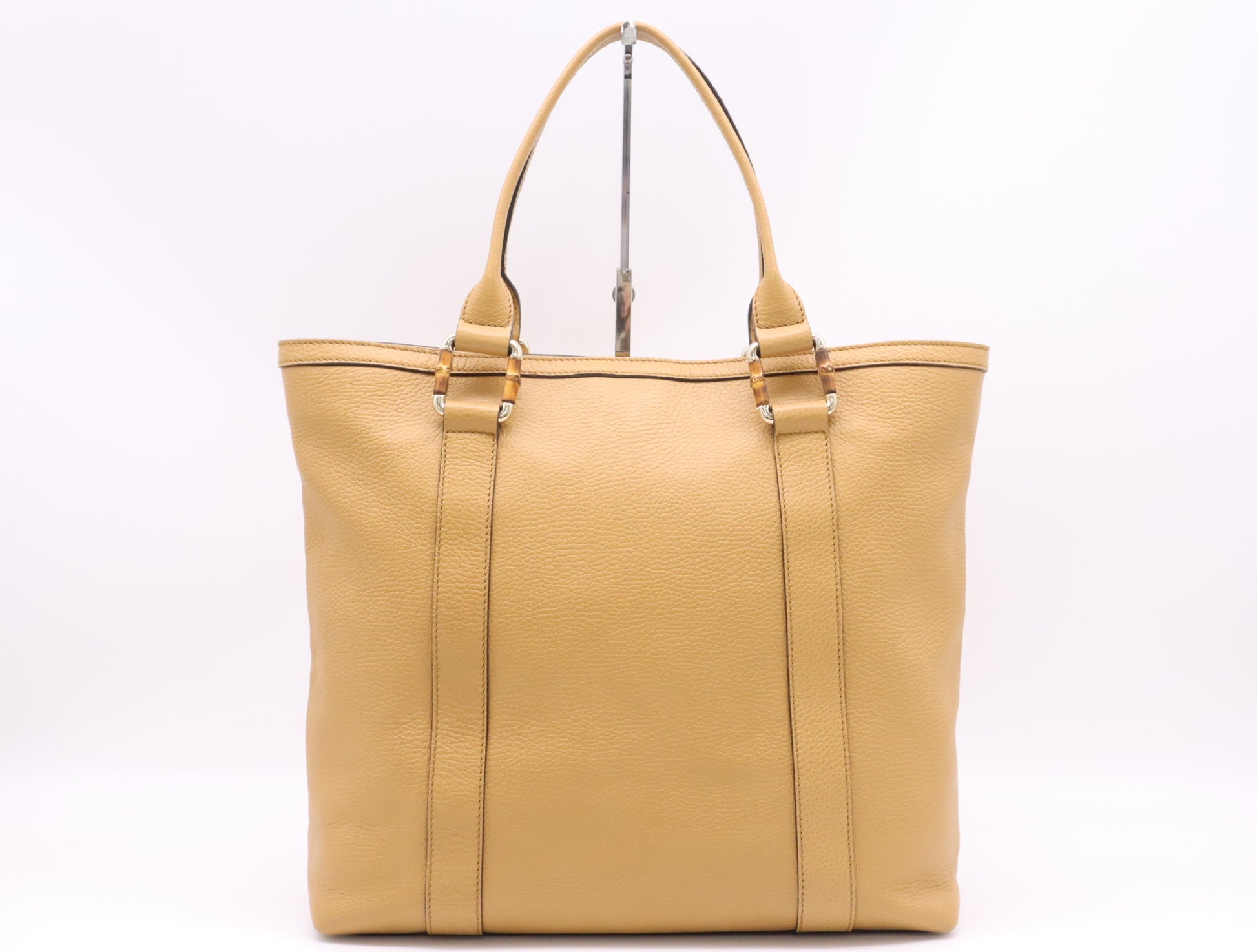 GUCCI 339547 Light Brown Leather Bamboo Tote Bag with GD Hardware