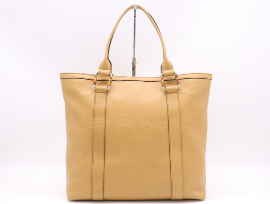 GUCCI 339547 Light Brown Leather Bamboo Tote Bag with GD Hardware