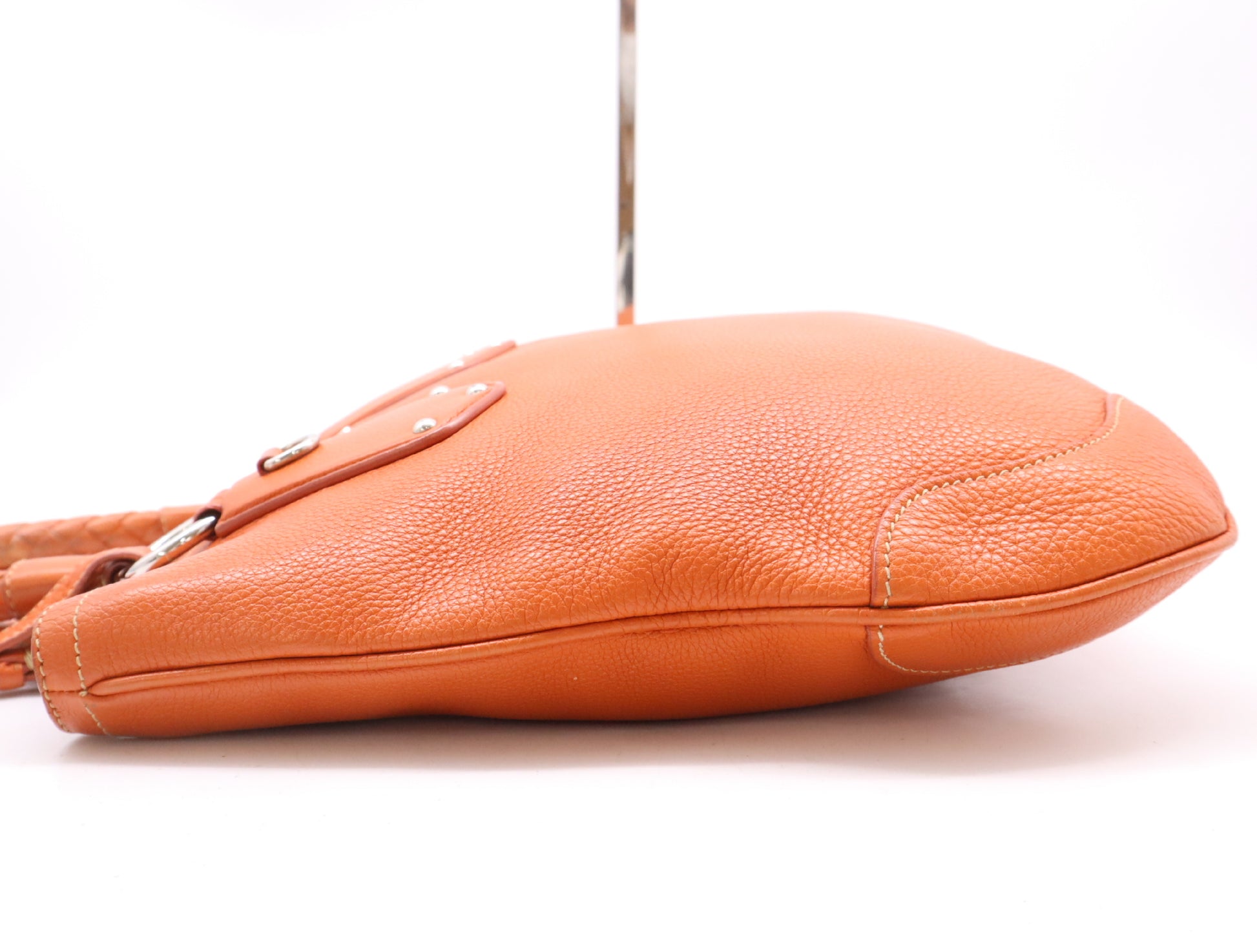 PRADA Leather Orange Handbag with Silver Hardware and Name Tag