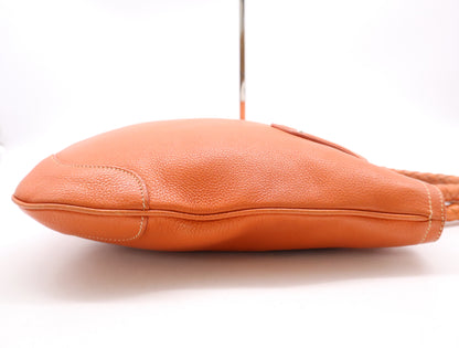 PRADA Leather Orange Handbag with Silver Hardware and Name Tag