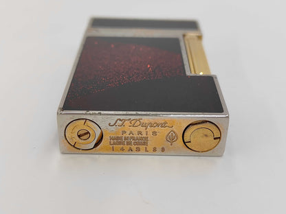 S.T. DuPont D-Line Lighter, Reddish-brown Lacquer, Glitter, Gold, Box and Case Included