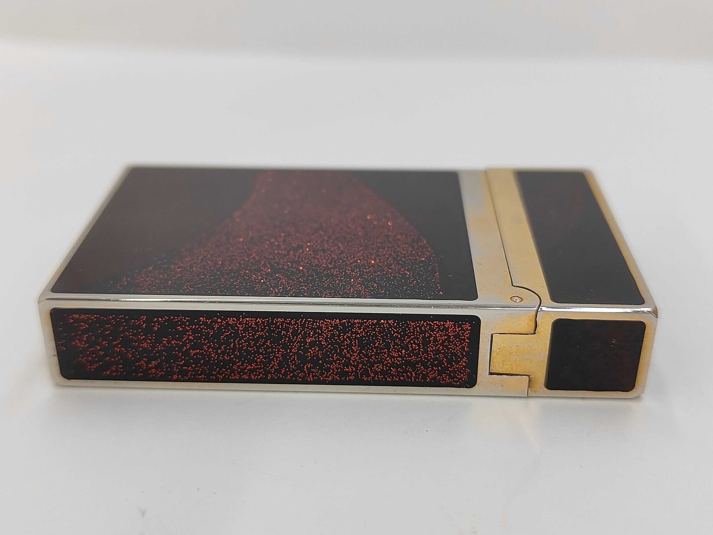 S.T. DuPont D-Line Lighter, Reddish-brown Lacquer, Glitter, Gold, Box and Case Included