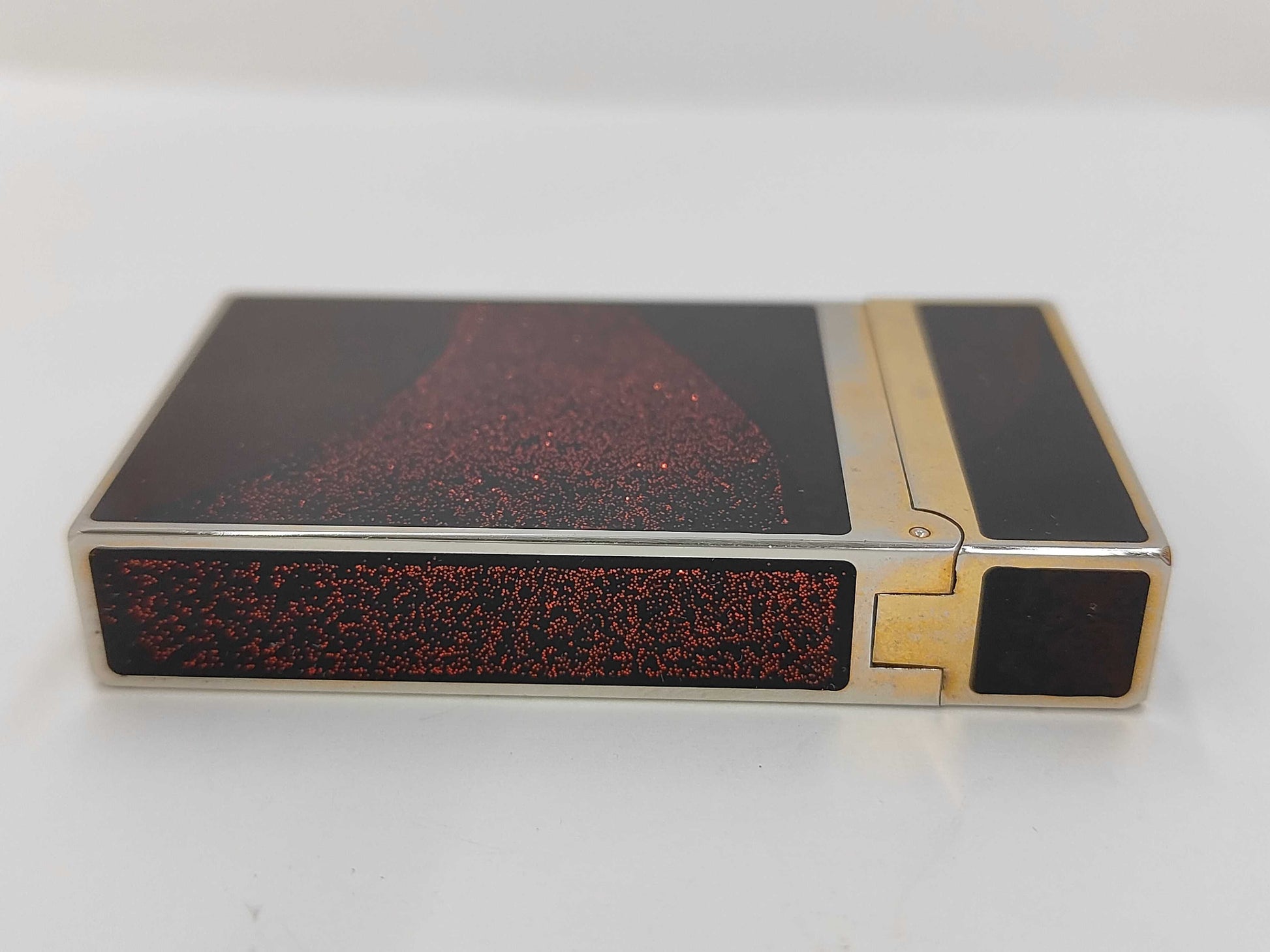 S.T. DuPont D-Line Lighter, Reddish-brown Lacquer, Glitter, Gold, Box and Case Included