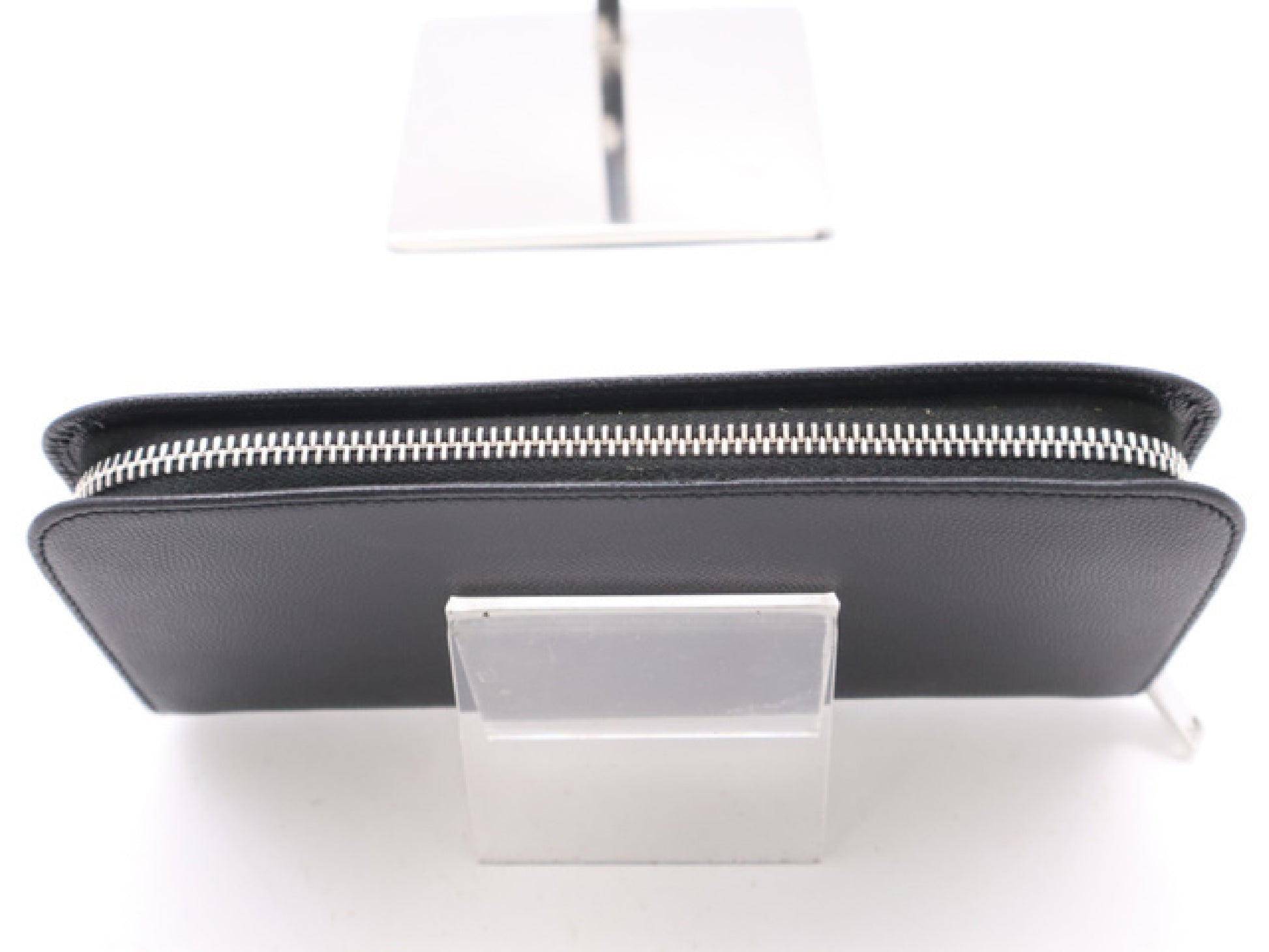 SAINT LAURENT Leather Long Wallet with Round Zipper, Black