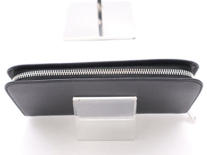 SAINT LAURENT Leather Long Wallet with Round Zipper, Black