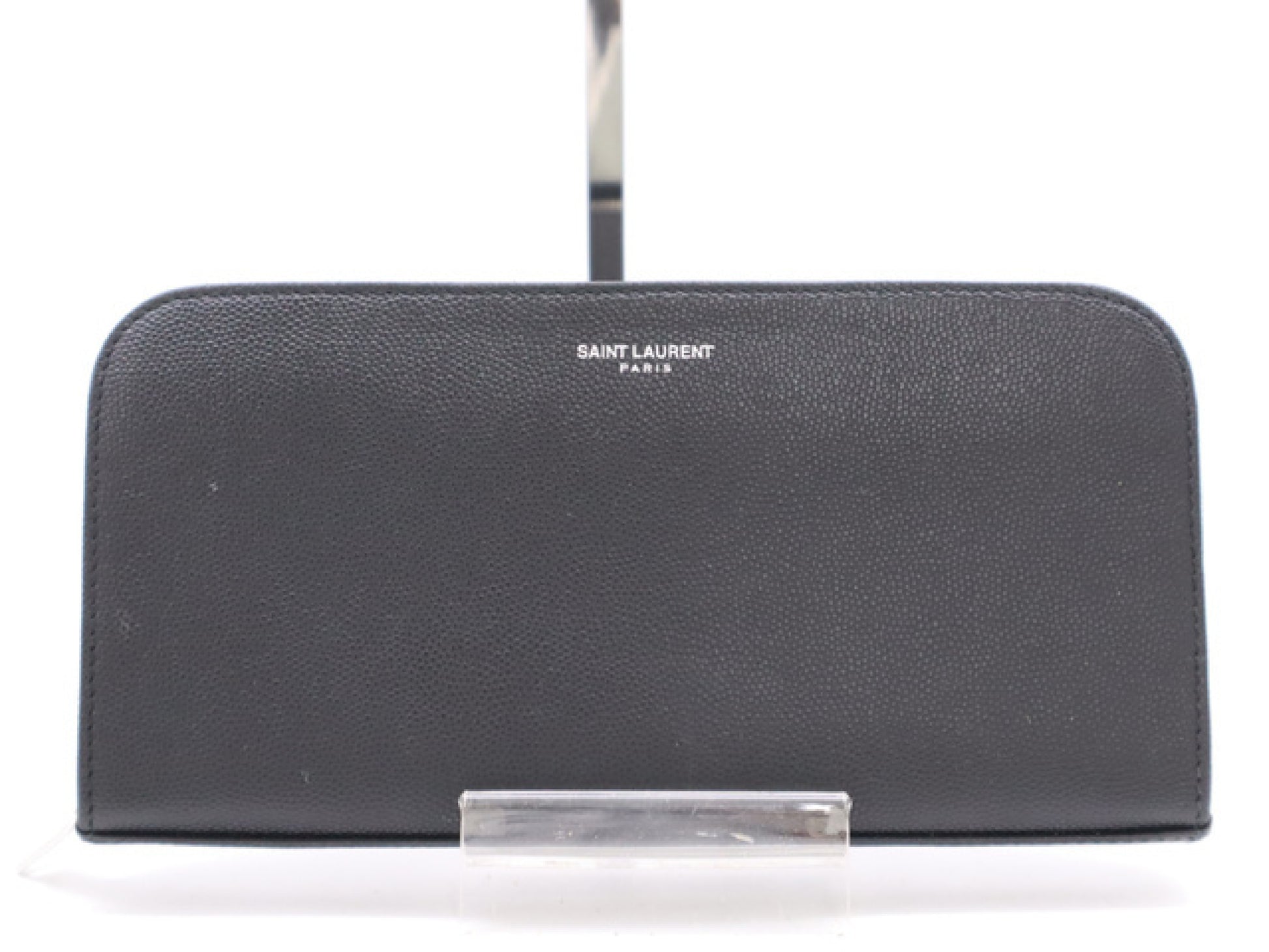 SAINT LAURENT Leather Long Wallet with Round Zipper, Black