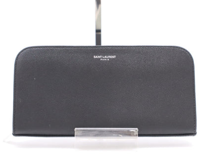SAINT LAURENT Leather Long Wallet with Round Zipper, Black