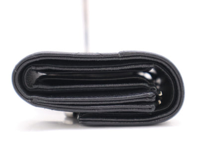 CHANEL Calfskin Tri-fold Wallet Matelasse Half Coco with Silver Hardware, Black