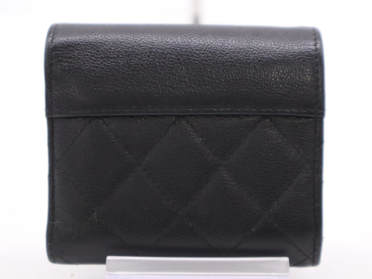 CHANEL Calfskin Tri-fold Wallet Matelasse Half Coco with Silver Hardware, Black