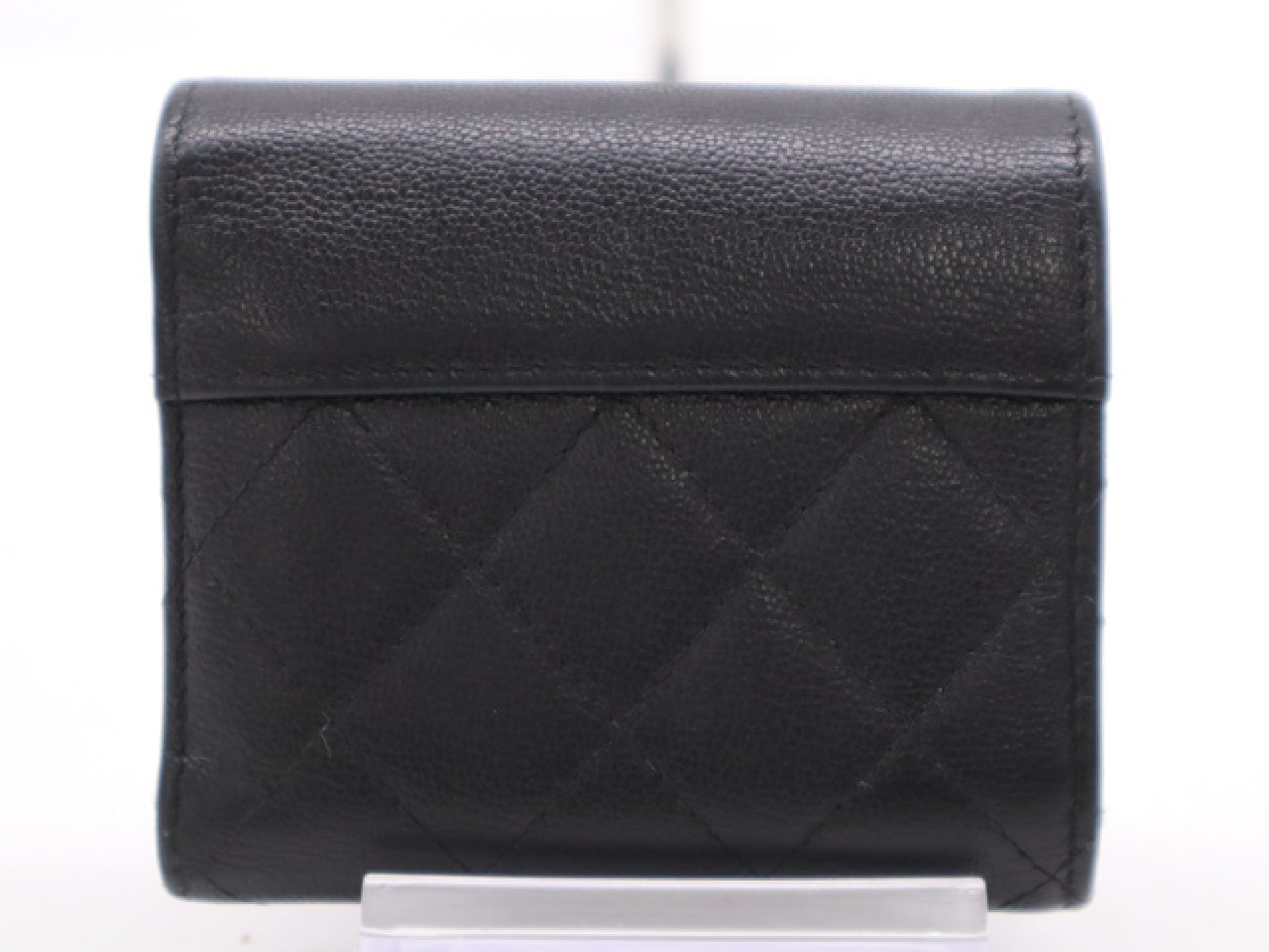 CHANEL Calfskin Tri-fold Wallet Matelasse Half Coco with Silver Hardware, Black