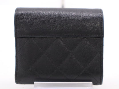 CHANEL Calfskin Tri-fold Wallet Matelasse Half Coco with Silver Hardware, Black