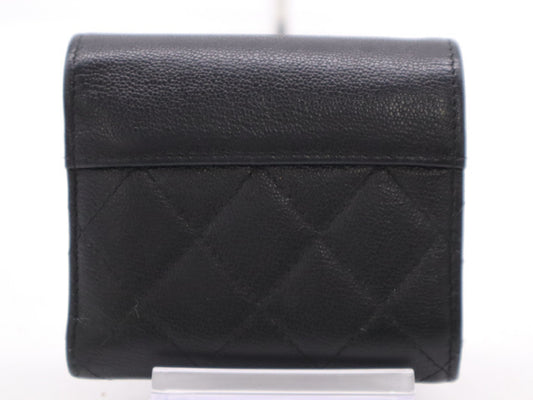 CHANEL Calfskin Tri-fold Wallet Matelasse Half Coco with Silver Hardware, Black