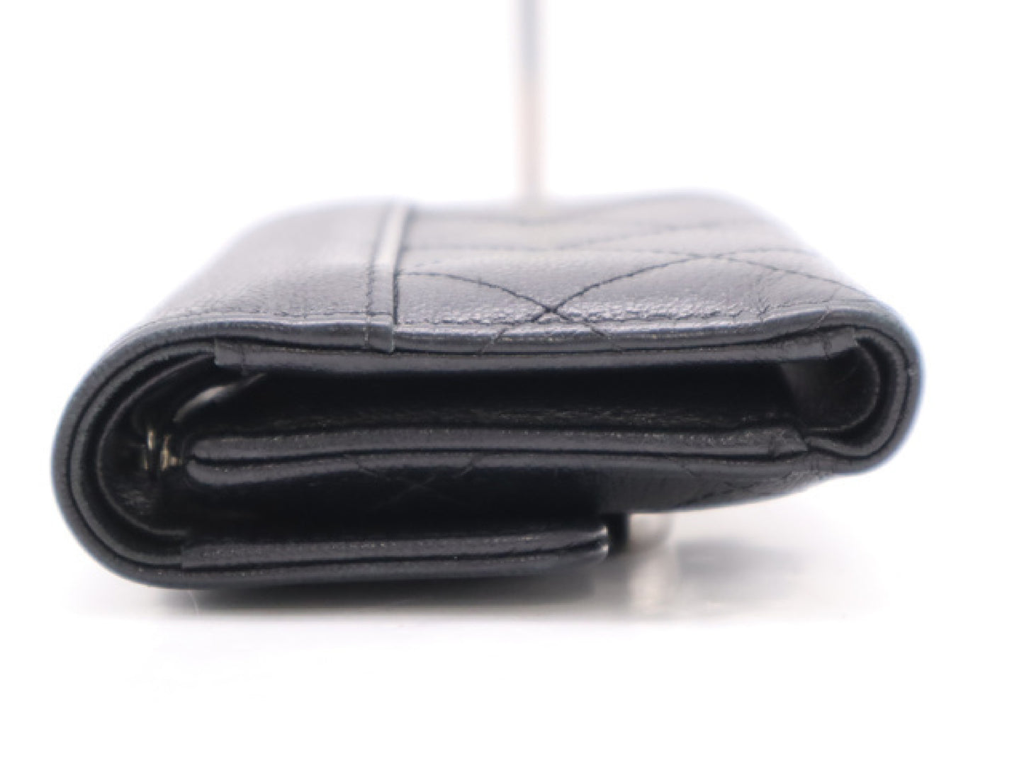 CHANEL Calfskin Tri-fold Wallet Matelasse Half Coco with Silver Hardware, Black