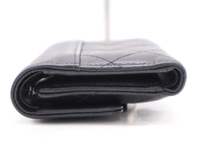 CHANEL Calfskin Tri-fold Wallet Matelasse Half Coco with Silver Hardware, Black