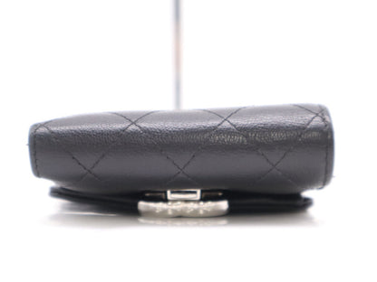 CHANEL Calfskin Tri-fold Wallet Matelasse Half Coco with Silver Hardware, Black