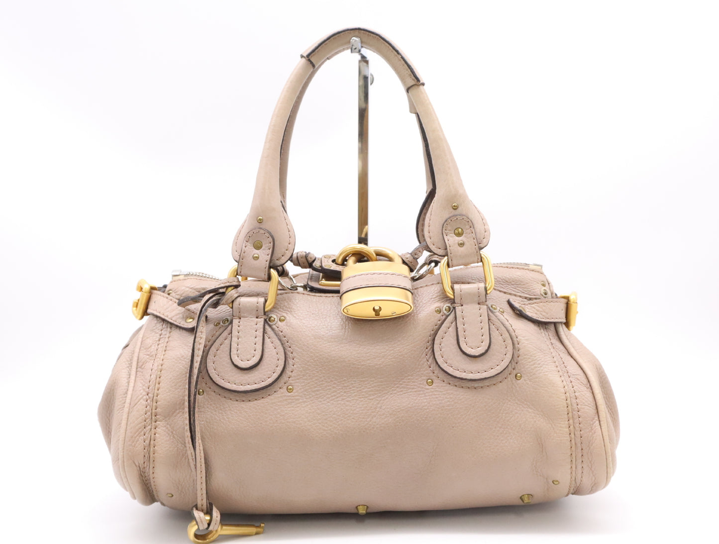 Chloe Leather Paddington Handbag, Beige, with GD Hardware and Key