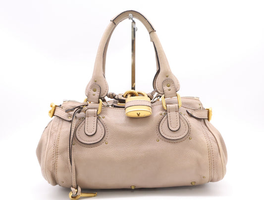 Chloe Leather Paddington Handbag, Beige, with GD Hardware and Key
