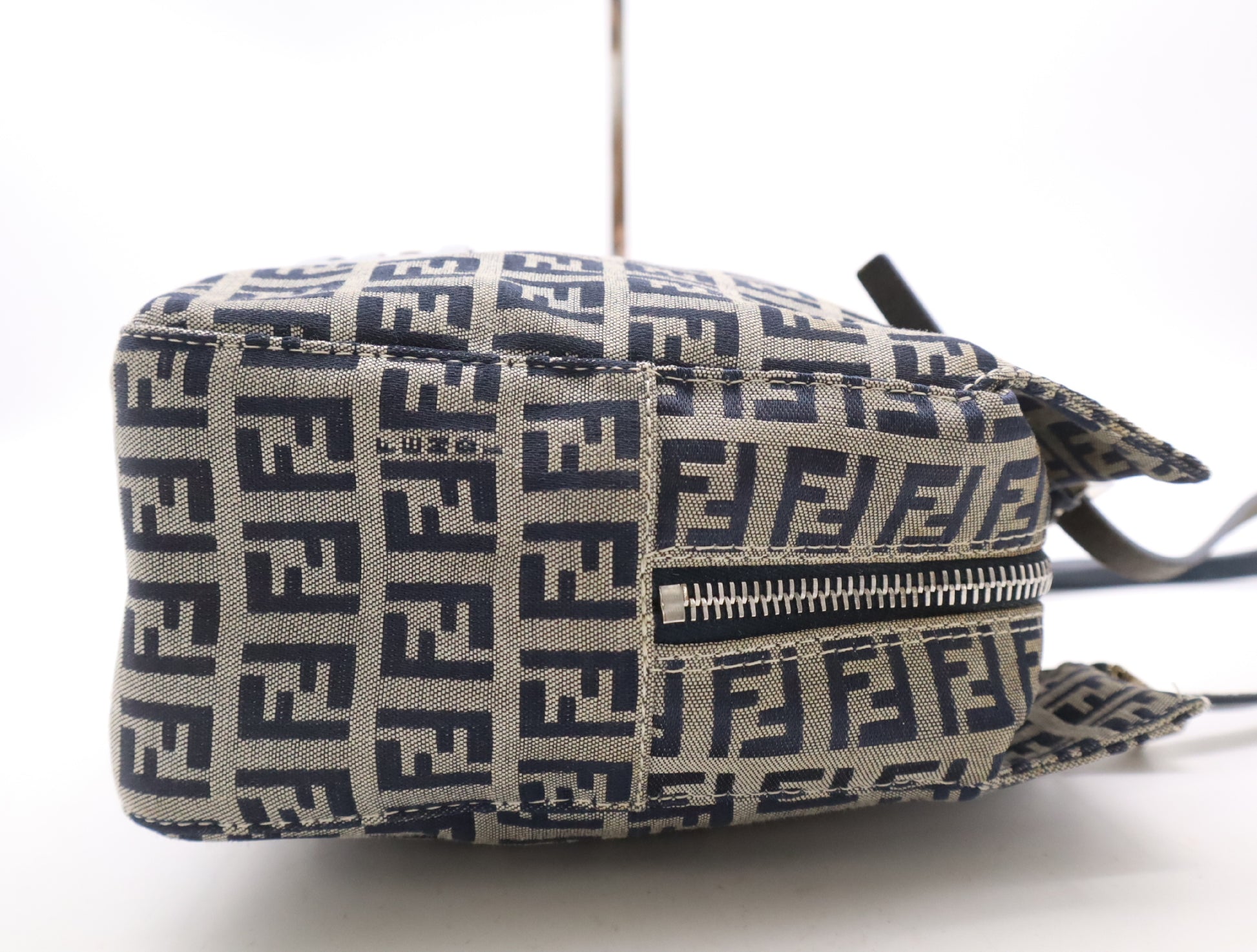 FENDI Canvas/Leather Zucchino Handbag in Blue and Gray with Silver Hardware, Tote Bag