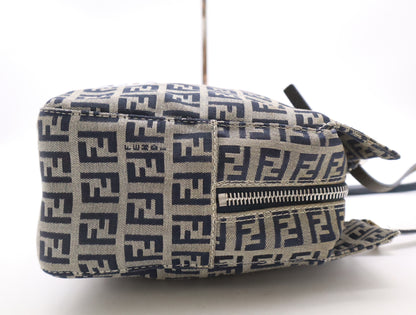 FENDI Canvas/Leather Zucchino Handbag in Blue and Gray with Silver Hardware, Tote Bag