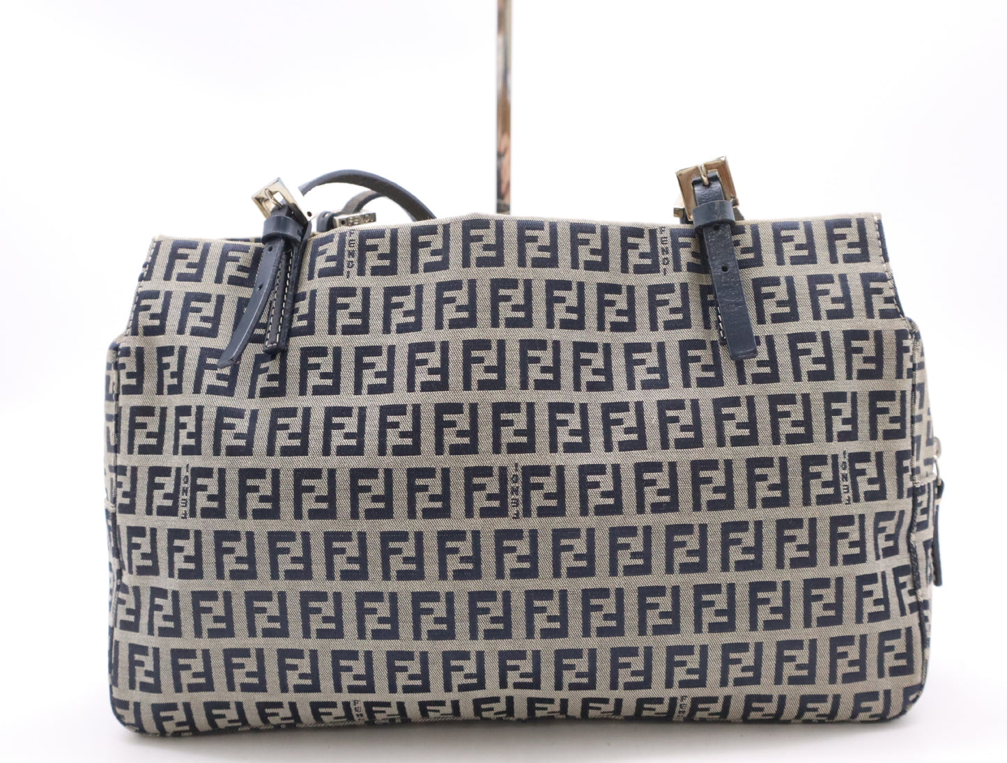 FENDI Canvas/Leather Zucchino Handbag in Blue and Gray with Silver Hardware, Tote Bag