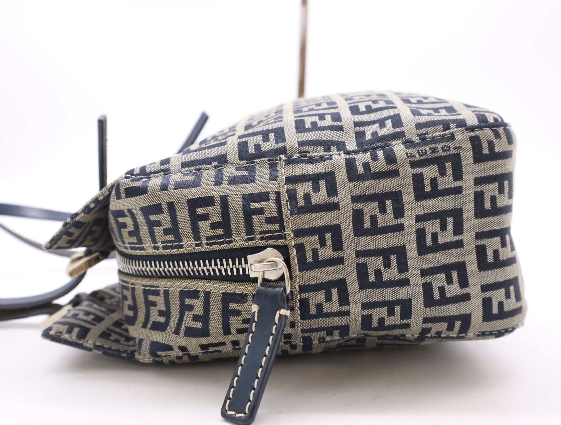 FENDI Canvas/Leather Zucchino Handbag in Blue and Gray with Silver Hardware, Tote Bag