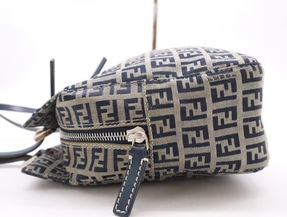 FENDI Canvas/Leather Zucchino Handbag in Blue and Gray with Silver Hardware, Tote Bag