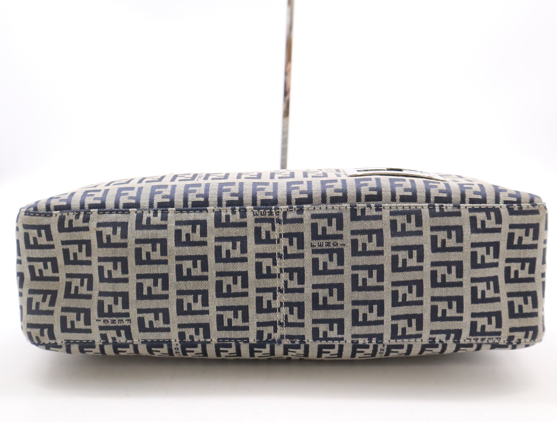 FENDI Canvas/Leather Zucchino Handbag in Blue and Gray with Silver Hardware, Tote Bag