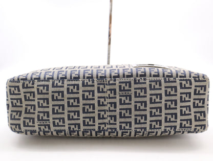 FENDI Canvas/Leather Zucchino Handbag in Blue and Gray with Silver Hardware, Tote Bag
