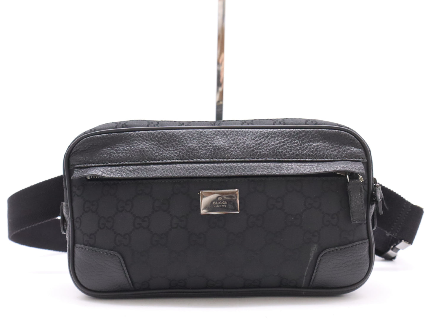 GUCCI 336672 Nylon/Leather GG Nylon Body Bag Black Waist Bag